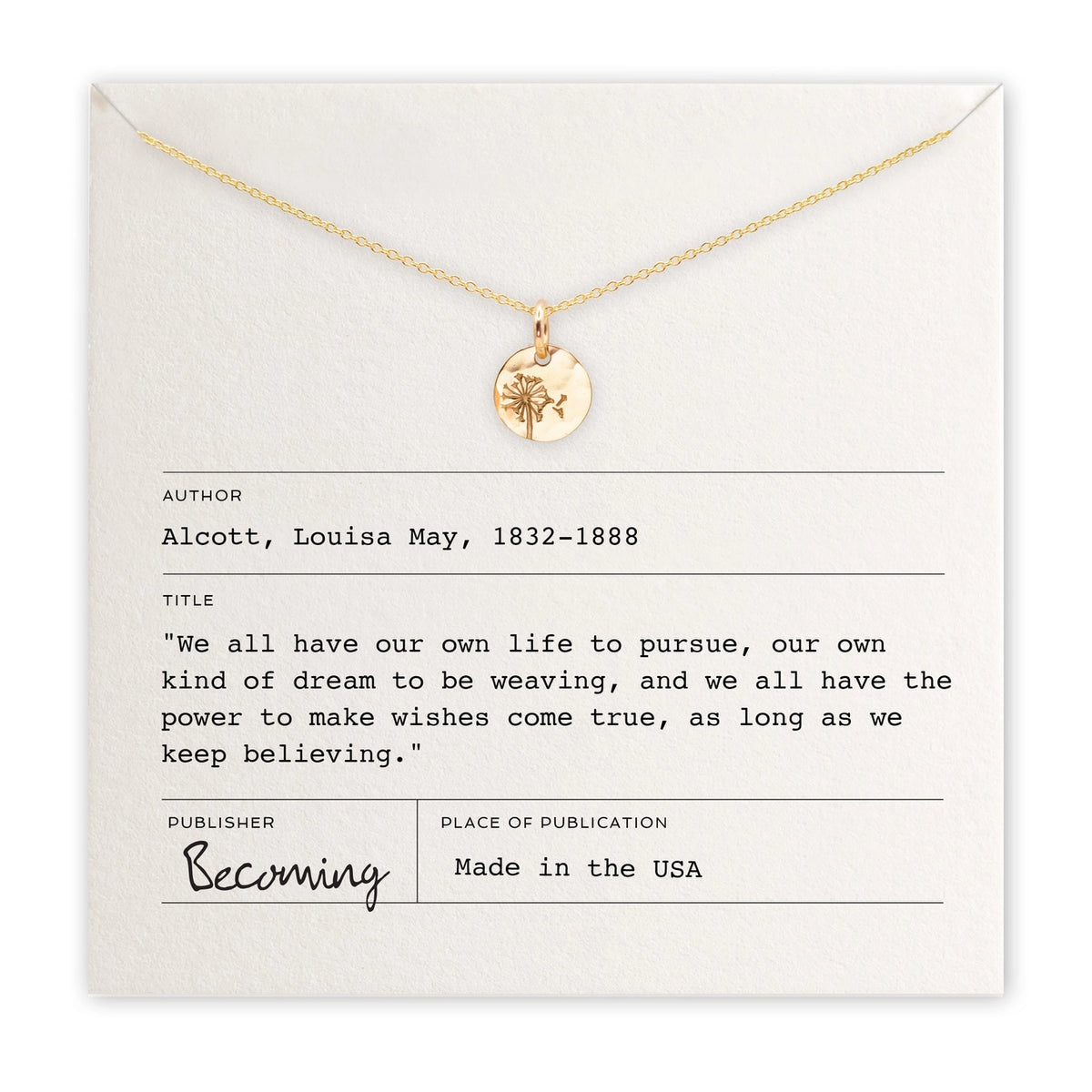 Louisa May Alcott Dandelion Wishes Necklace – Silver or Gold