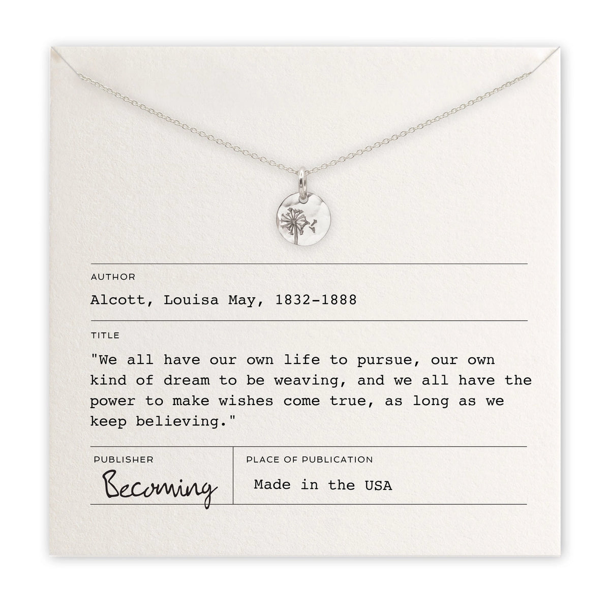 Louisa May Alcott Dandelion Wishes Necklace – Silver or Gold - Image 3