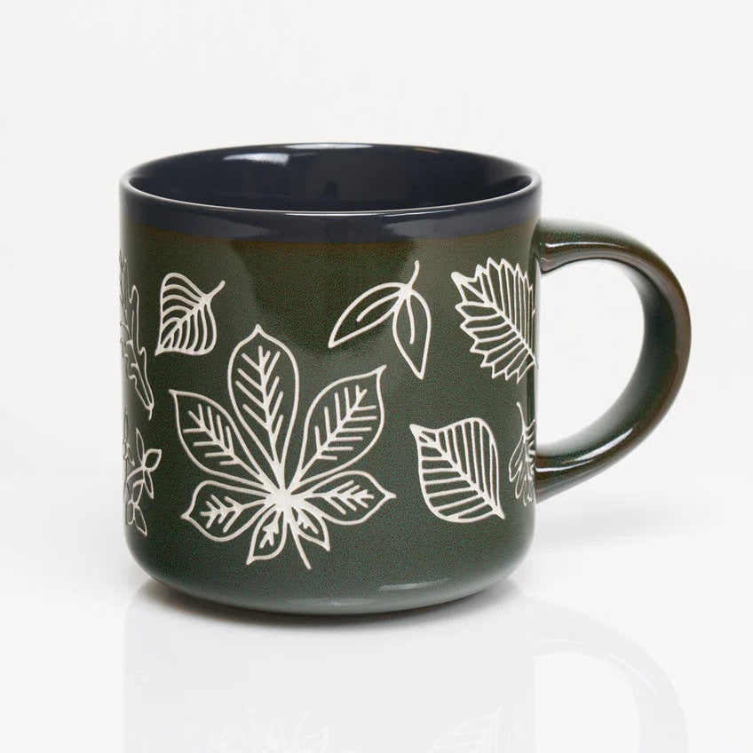 Pressed Leaves Hand Carved 15 oz Ceramic Mug
