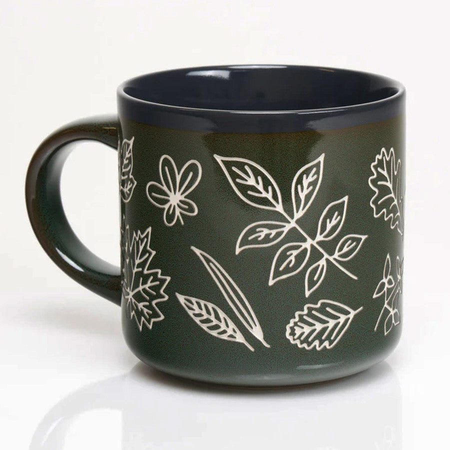 Pressed Leaves Hand Carved 15 oz Ceramic Mug - Image 2