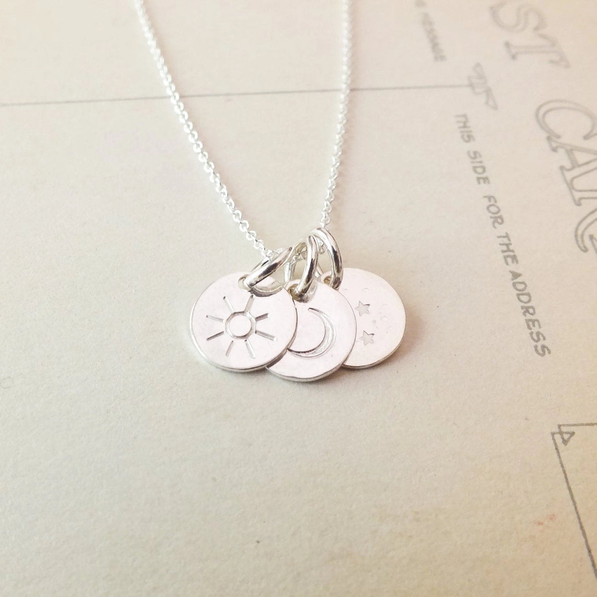 Cummings Sun Moon & Stars Necklace – Silver or Gold - Image 3