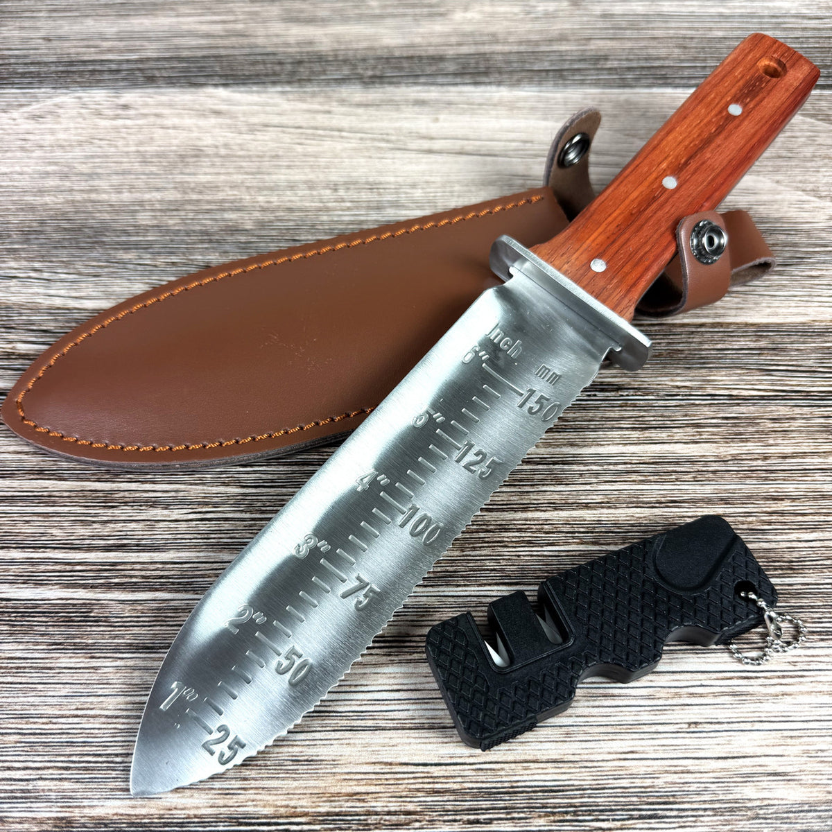 12.25″ Hori Hori Japanese Gardening Knife with 7″ Blade, Full Tang, Rosewood Handle - Image 5