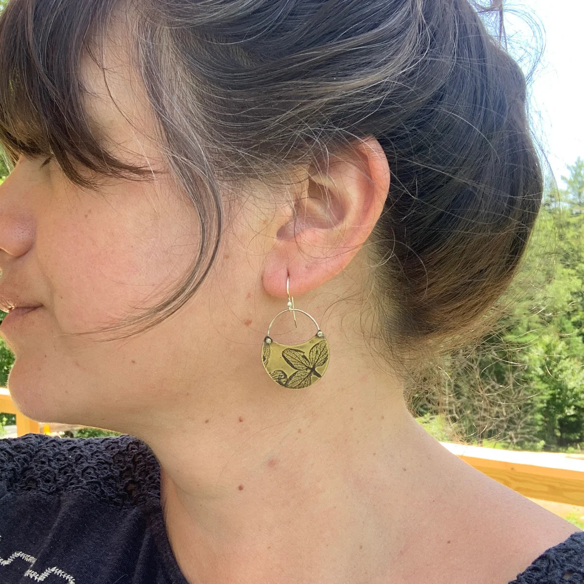 Hydrangea Crescent Earrings – Brass or Sterling Silver - Image 2