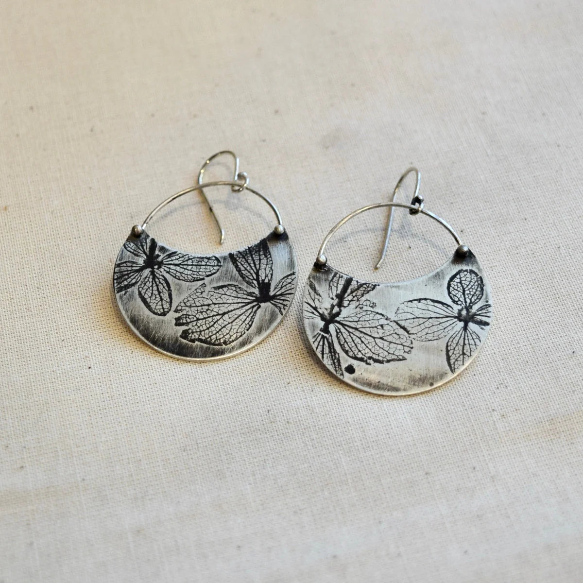Hydrangea Crescent Earrings – Brass or Sterling Silver - Image 3