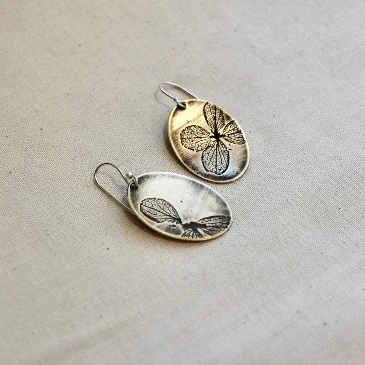 Hydrangea Oval Earrings – Brass or Sterling Silver - Image 3