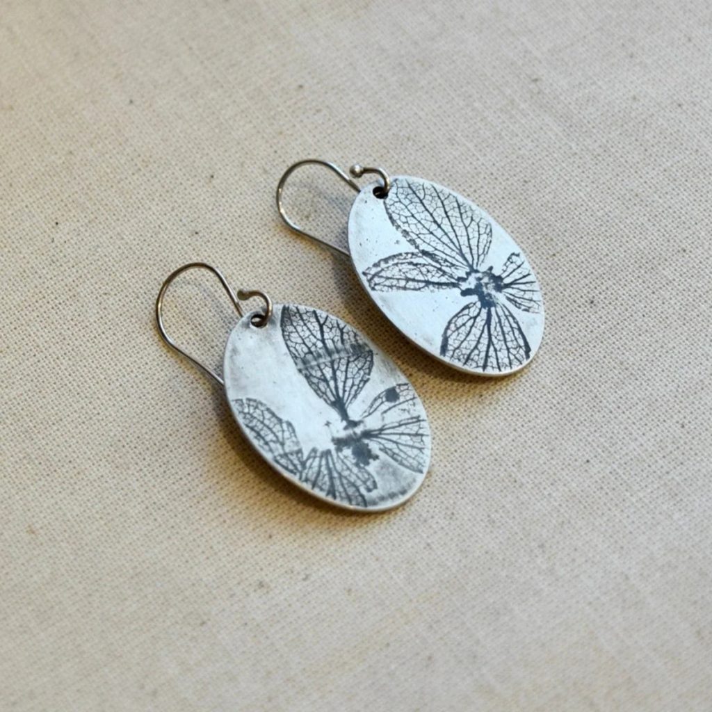 Hydrangea Oval Earrings – Brass or Sterling Silver