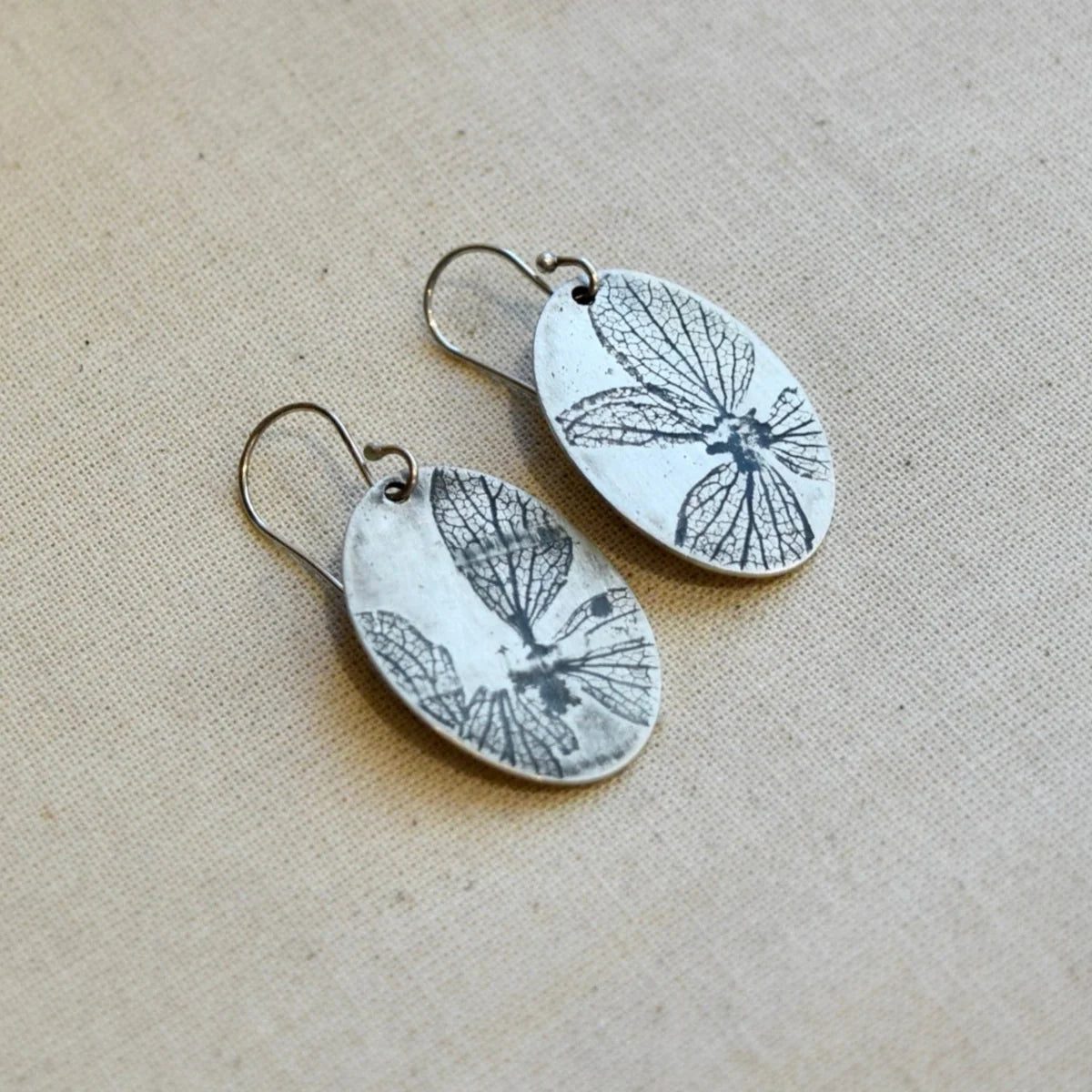 Hydrangea Oval Earrings – Brass or Sterling Silver