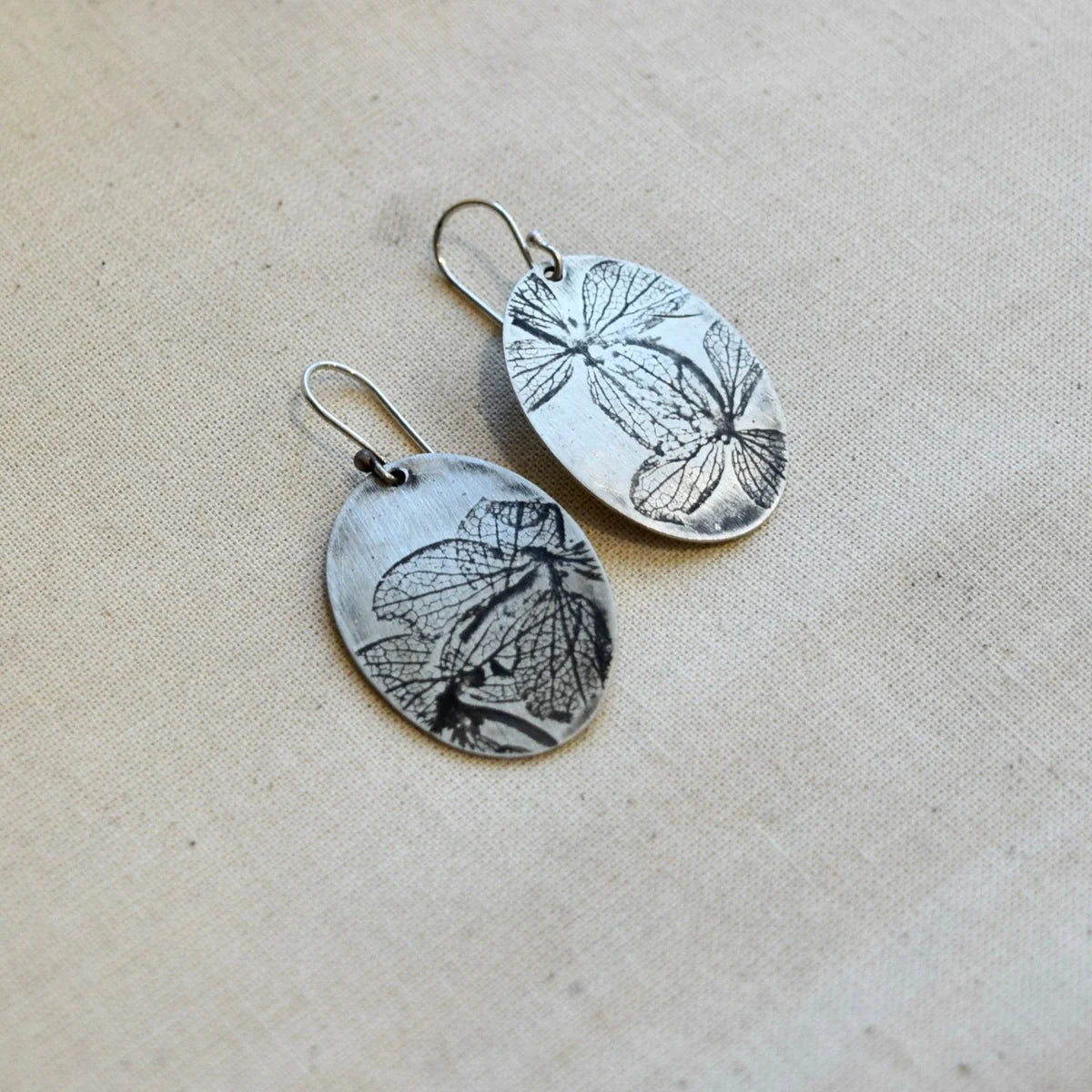 Hydrangea Oval Earrings – Brass or Sterling Silver - Image 2