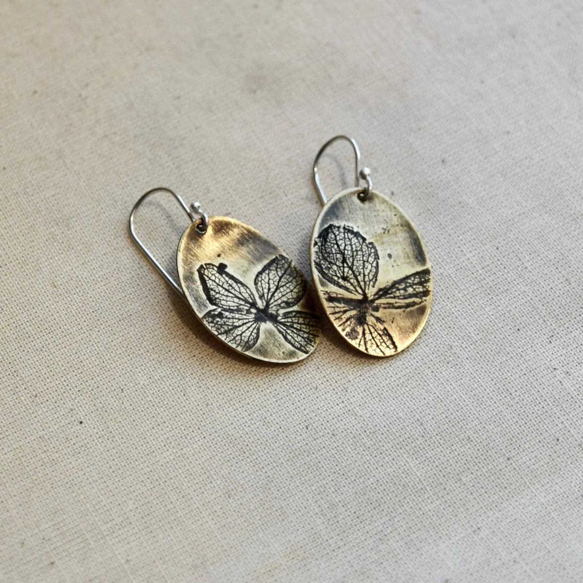 Hydrangea Oval Earrings – Brass or Sterling Silver - Image 4
