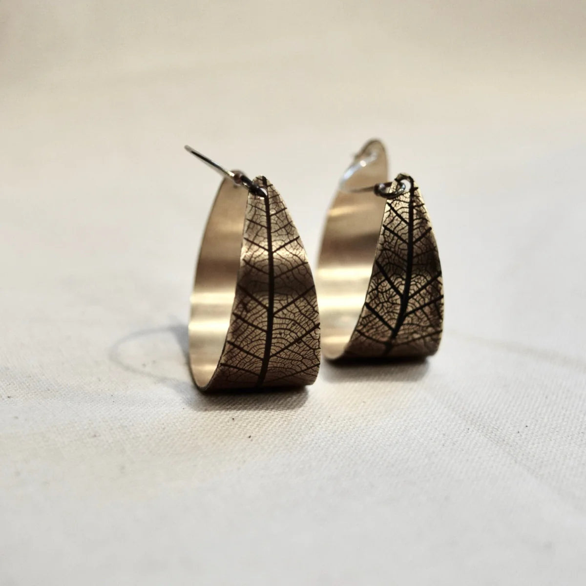 Leaf Hoops – Brass or Sterling Silver