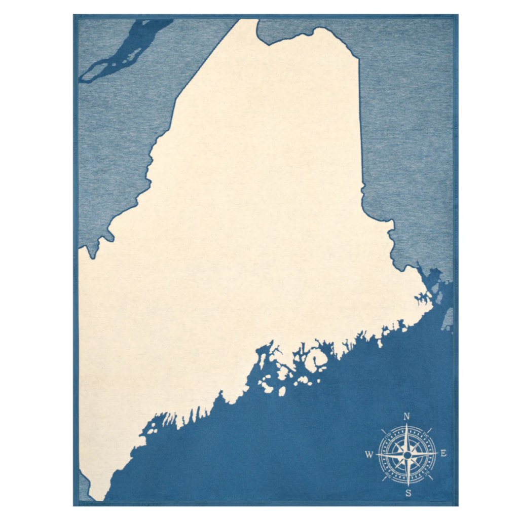 Maine Map Blue Blanket